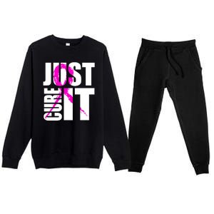 Just Cure It Breast Cancer Awareness Pink Ribbon Premium Crewneck Sweatsuit Set