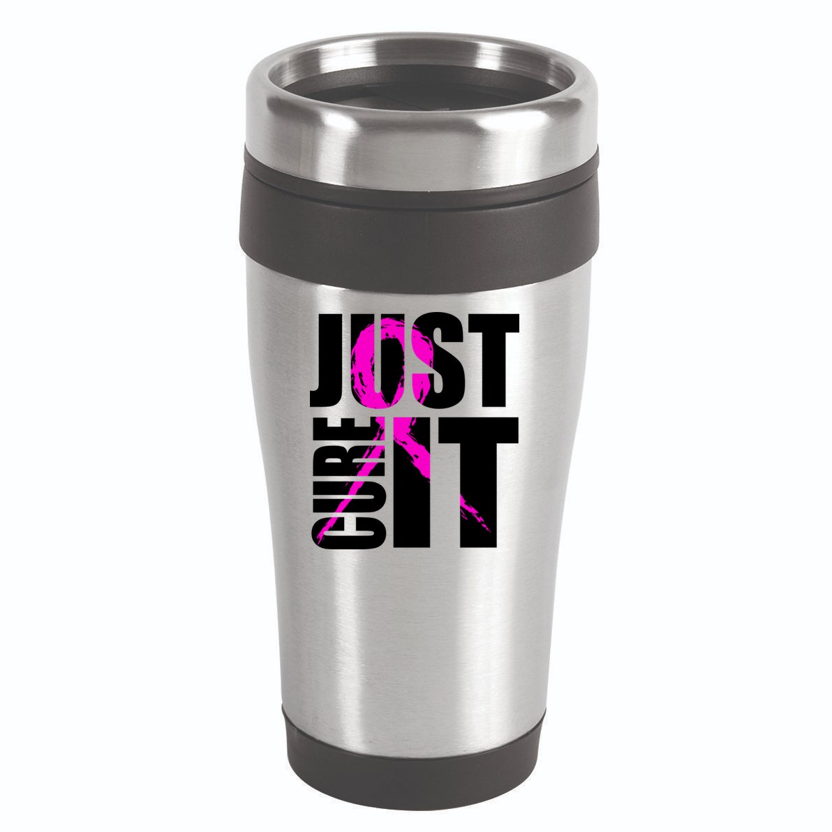 Just Cure It Breast Cancer Awareness Pink Ribbon 16oz Travel Tumbler