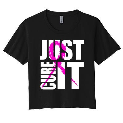 Just Cure It Breast Cancer Awareness Pink Ribbon Women's Crop Top Tee