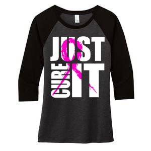 Just Cure It Breast Cancer Awareness Pink Ribbon Women's Tri-Blend 3/4-Sleeve Raglan Shirt