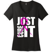 Just Cure It Breast Cancer Awareness Pink Ribbon Women's V-Neck T-Shirt