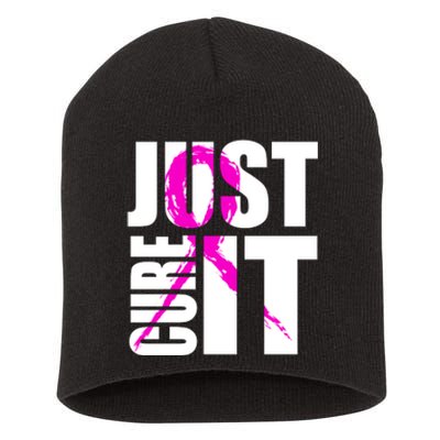 Just Cure It Breast Cancer Awareness Pink Ribbon Short Acrylic Beanie