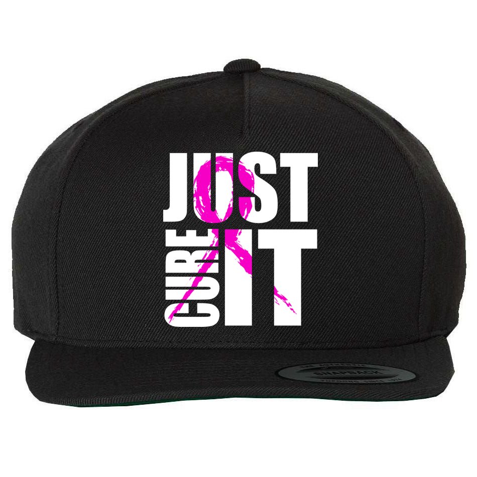 Just Cure It Breast Cancer Awareness Pink Ribbon Wool Snapback Cap