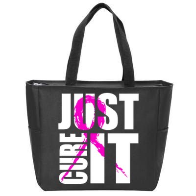 Just Cure It Breast Cancer Awareness Pink Ribbon Zip Tote Bag