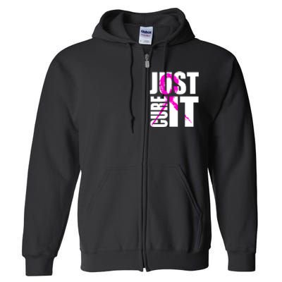 Just Cure It Breast Cancer Awareness Pink Ribbon Full Zip Hoodie