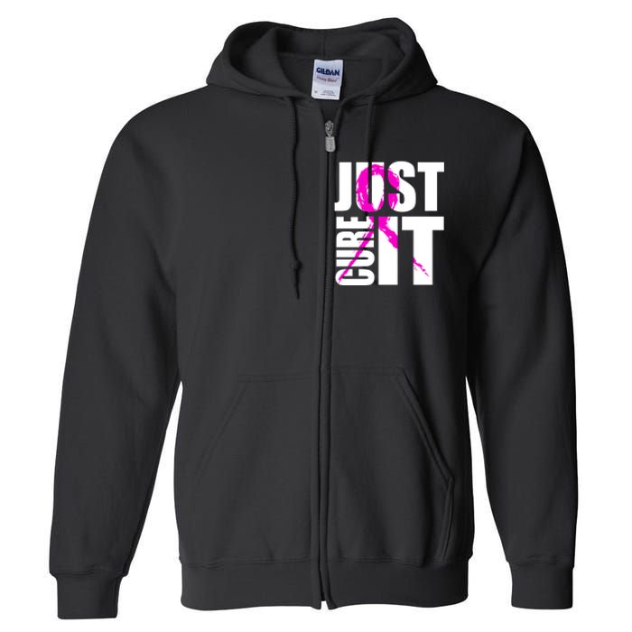 Just Cure It Breast Cancer Awareness Pink Ribbon Full Zip Hoodie