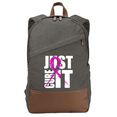 Just Cure It Breast Cancer Awareness Pink Ribbon Cotton Canvas Backpack