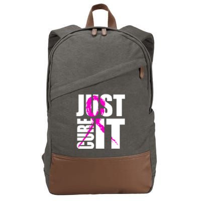 Just Cure It Breast Cancer Awareness Pink Ribbon Cotton Canvas Backpack