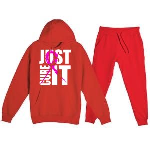 Just Cure It Breast Cancer Awareness Pink Ribbon Premium Hooded Sweatsuit Set