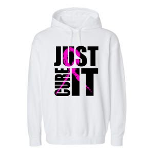 Just Cure It Breast Cancer Awareness Pink Ribbon Garment-Dyed Fleece Hoodie