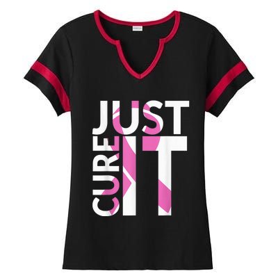 Just Cure It Breast Cancer Awareness Ladies Halftime Notch Neck Tee