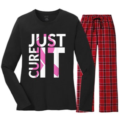 Just Cure It Breast Cancer Awareness Women's Long Sleeve Flannel Pajama Set 