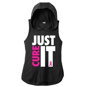 Just Cure It Breast Cancer Awareness Ribbon Ladies PosiCharge Tri-Blend Wicking Draft Hoodie Tank