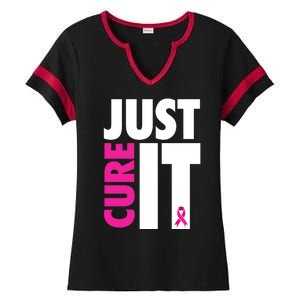 Just Cure It Breast Cancer Awareness Ribbon Ladies Halftime Notch Neck Tee