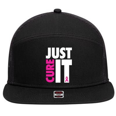 Just Cure It Breast Cancer Awareness Ribbon 7 Panel Mesh Trucker Snapback Hat