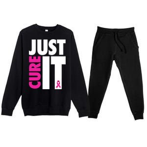 Just Cure It Breast Cancer Awareness Ribbon Premium Crewneck Sweatsuit Set