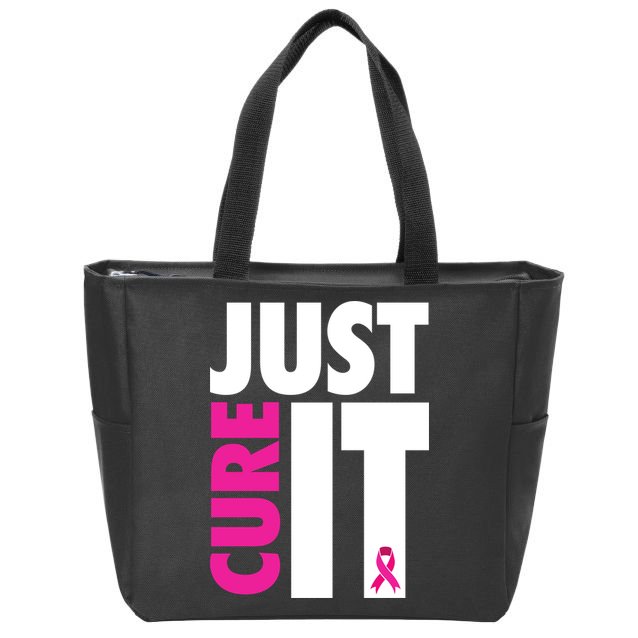 Just Cure It Breast Cancer Awareness Ribbon Zip Tote Bag