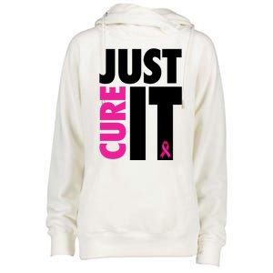 Just Cure It Breast Cancer Awareness Ribbon Womens Funnel Neck Pullover Hood