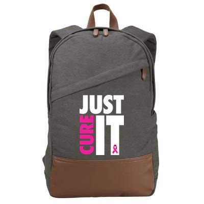 Just Cure It Breast Cancer Awareness Ribbon Cotton Canvas Backpack