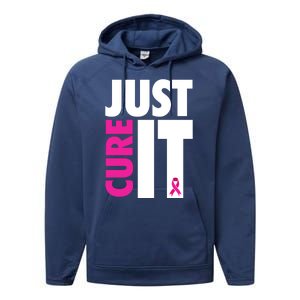 Just Cure It Breast Cancer Awareness Ribbon Performance Fleece Hoodie