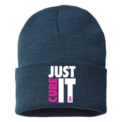 Just Cure It Breast Cancer Awareness Ribbon Sustainable Knit Beanie