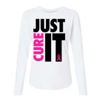 Just Cure It Breast Cancer Awareness Ribbon Womens Cotton Relaxed Long Sleeve T-Shirt