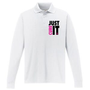 Just Cure It Breast Cancer Awareness Ribbon Performance Long Sleeve Polo