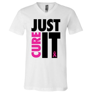 Just Cure It Breast Cancer Awareness Ribbon V-Neck T-Shirt