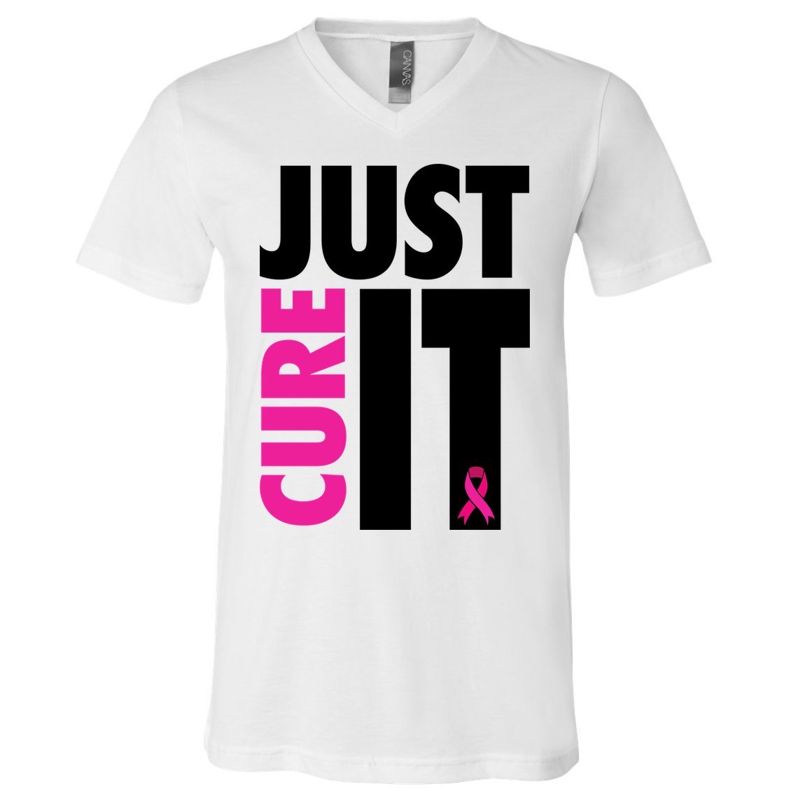 Just Cure It Breast Cancer Awareness Ribbon V-Neck T-Shirt