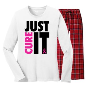 Just Cure It Breast Cancer Awareness Ribbon Women's Long Sleeve Flannel Pajama Set 