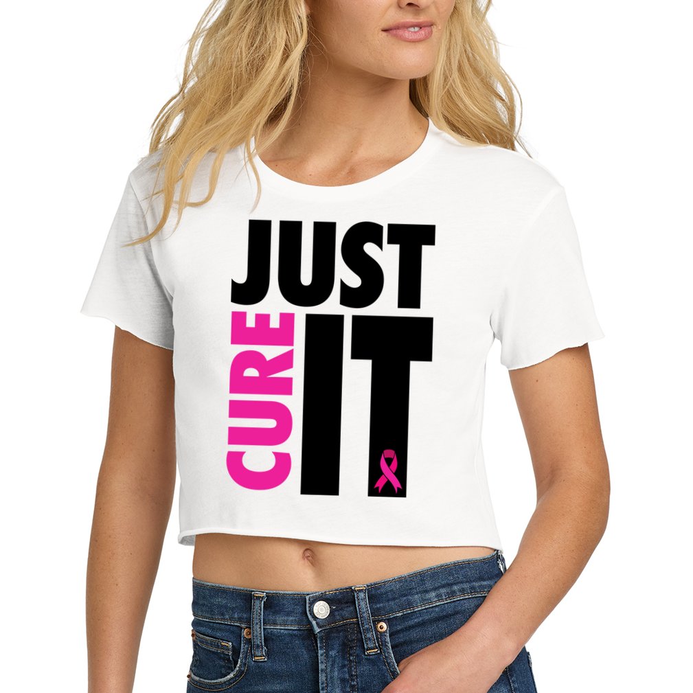 Just Cure It Breast Cancer Awareness Ribbon Women's Crop Top Tee