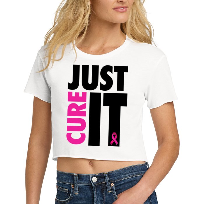 Just Cure It Breast Cancer Awareness Ribbon Women's Crop Top Tee