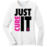 Just Cure It Breast Cancer Awareness Ribbon Ladies Long Sleeve Shirt