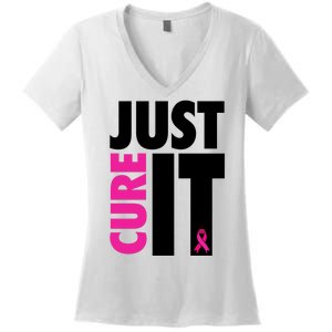 Just Cure It Breast Cancer Awareness Ribbon Women's V-Neck T-Shirt