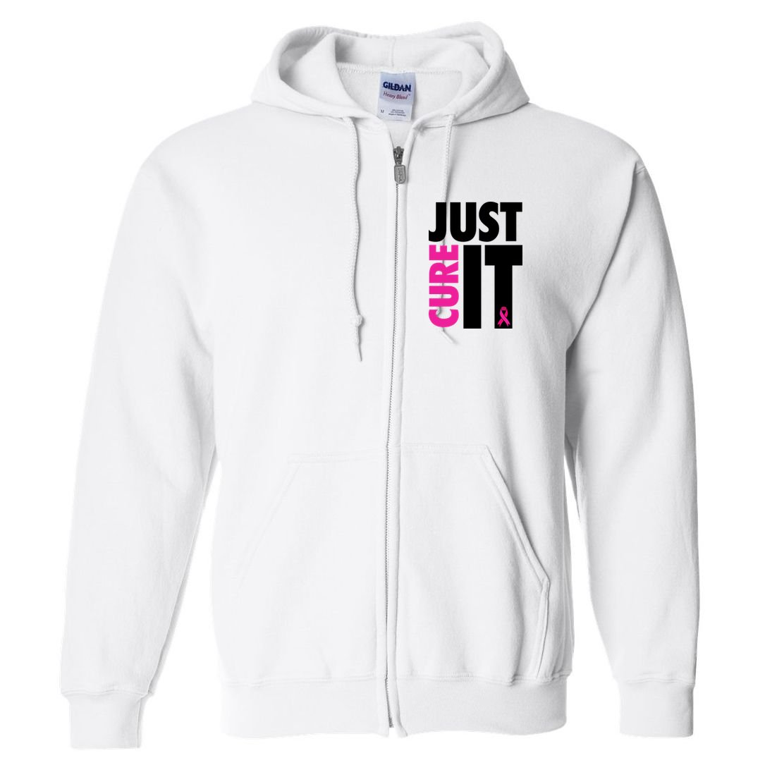 Just Cure It Breast Cancer Awareness Ribbon Full Zip Hoodie