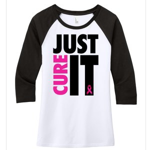 Just Cure It Breast Cancer Awareness Ribbon Women's Tri-Blend 3/4-Sleeve Raglan Shirt