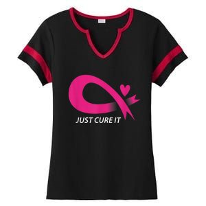 Just Cure It Pink Breast Cancer Awareness Ribbon Tee Ladies Halftime Notch Neck Tee