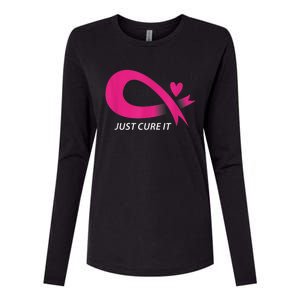 Just Cure It Pink Breast Cancer Awareness Ribbon Tee Womens Cotton Relaxed Long Sleeve T-Shirt