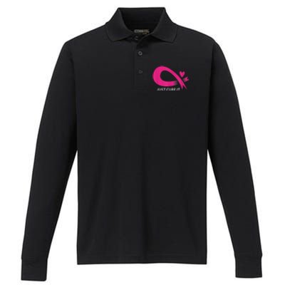 Just Cure It Pink Breast Cancer Awareness Ribbon Tee Performance Long Sleeve Polo