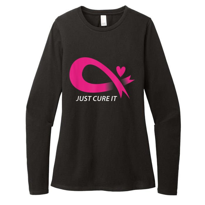 Just Cure It Pink Breast Cancer Awareness Ribbon Tee Womens CVC Long Sleeve Shirt