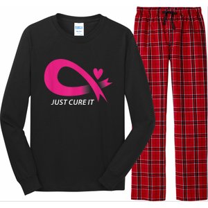 Just Cure It Pink Breast Cancer Awareness Ribbon Tee Long Sleeve Pajama Set