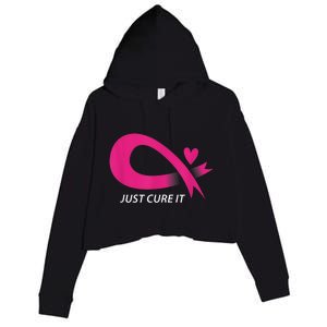 Just Cure It Pink Breast Cancer Awareness Ribbon Tee Crop Fleece Hoodie