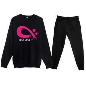 Just Cure It Pink Breast Cancer Awareness Ribbon Tee Premium Crewneck Sweatsuit Set