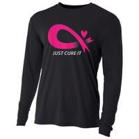 Just Cure It Pink Breast Cancer Awareness Ribbon Tee Cooling Performance Long Sleeve Crew