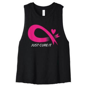 Just Cure It Pink Breast Cancer Awareness Ribbon Tee Women's Racerback Cropped Tank