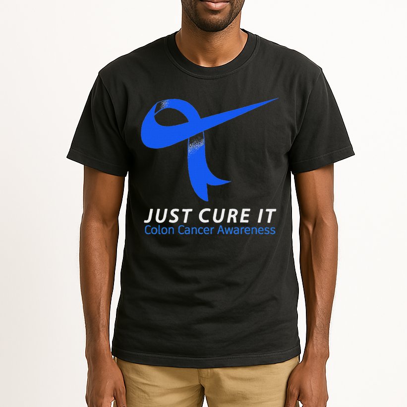 Just Cure It Blue Ribbon Warrior Colon Cancer Awareness Tall T-Shirt