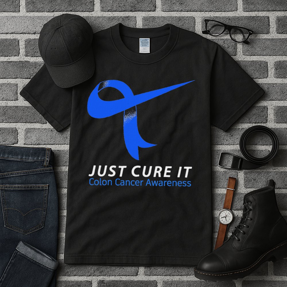 Just Cure It Blue Ribbon Warrior Colon Cancer Awareness Tall T-Shirt