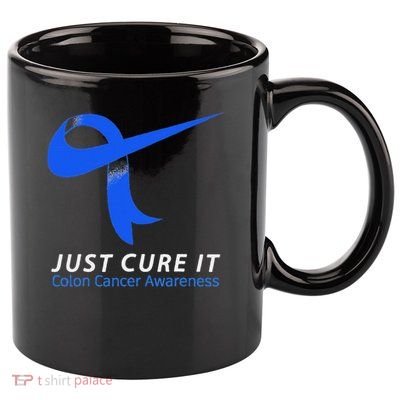 Just Cure It Blue Ribbon Warrior Colon Cancer Awareness 11oz C Handle Ceramic Mug