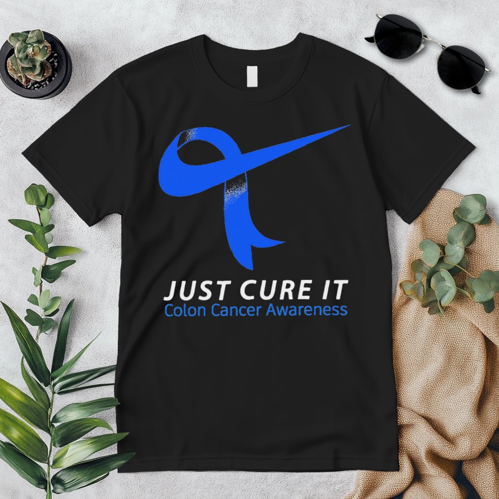Just Cure It Blue Ribbon Warrior Colon Cancer Awareness Premium T-Shirt