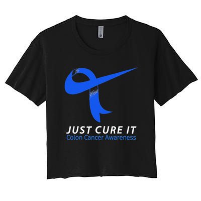 Just Cure It Blue Ribbon Warrior Colon Cancer Awareness Crop Top